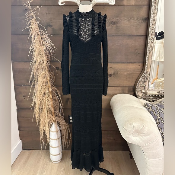 Ralph Lauren Black pointelle-stitched crochet maxi dress boho goth - Picture 5 of 9